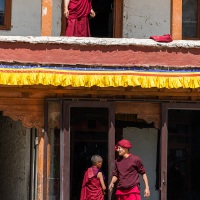 Monastère de Karsha: moines amenant les masques pour le festival